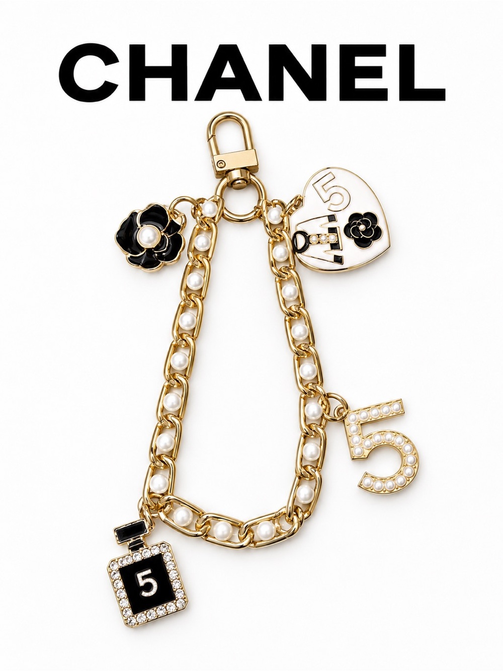 Number 5 Gold tone chain bag charm